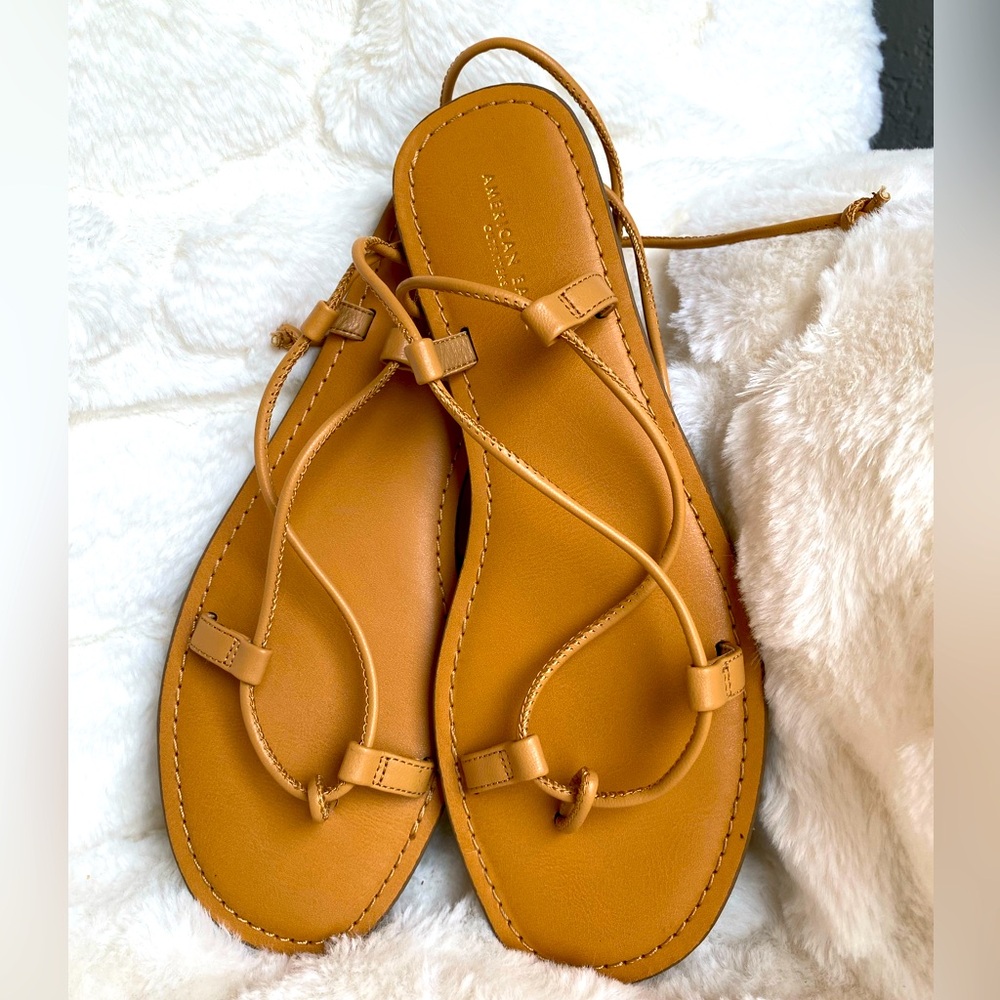 American Eagle Gladiator Lace Up Sandals Faux Leather Tan Camel Women’s 7 New